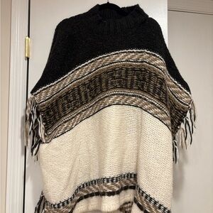 Free People Black and Cream Poncho